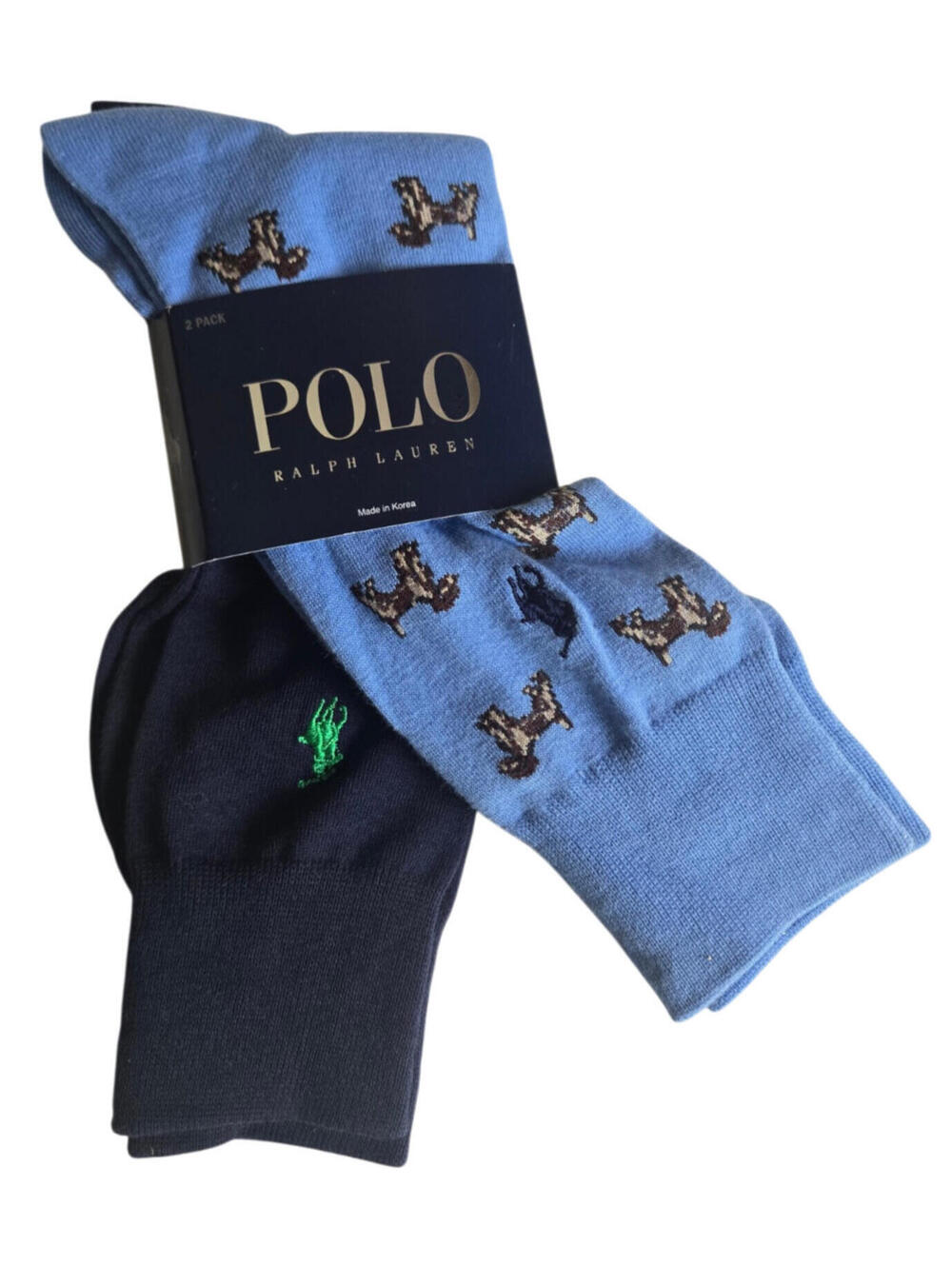 Polo Ralph Lauren Mens Trouser Dress Socks Dogs w/ Pony Navy Novelty 2 pack NWT